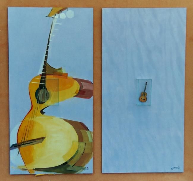 Painting titled "Guitare" by Guy Chatelain, Original Artwork