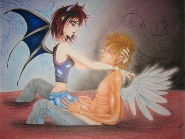 Drawing titled "angel y demonio" by Lalo Chator, Original Artwork, Other
