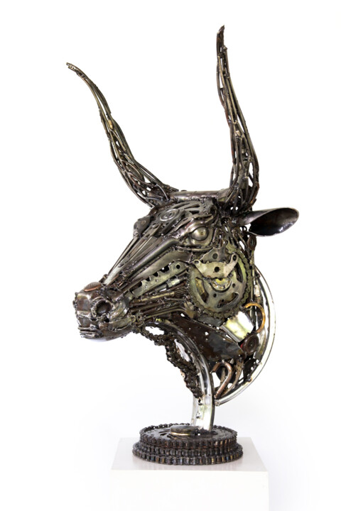 Sculpture titled "Metal bull head scu…" by Chatree Choorachatatorn (Mari9art), Original Artwork, Metals