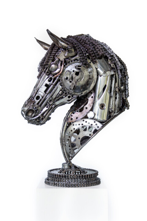 Sculpture titled "Horse head scrap me…" by Chatree Choorachatatorn (Mari9art), Original Artwork, Metals