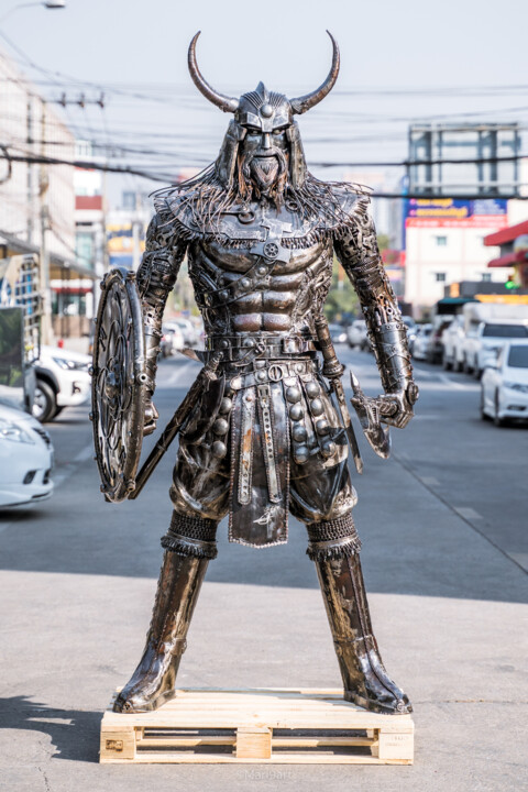 Sculpture titled "Viking warrior meta…" by Chatree Choorachatatorn (Mari9art), Original Artwork, Metals