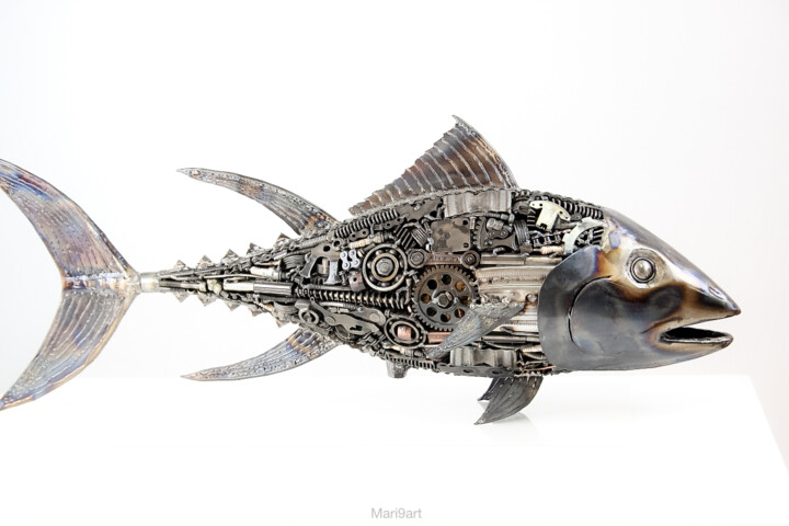 Sculpture titled "Fish metal art scul…" by Chatree Choorachatatorn (Mari9art), Original Artwork, Metals
