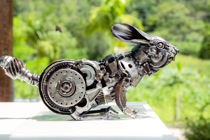 Sculpture titled "Rabbit metal sculpt…" by Chatree Choorachatatorn (Mari9art), Original Artwork, Metals