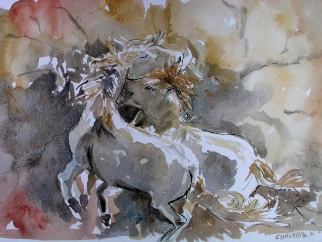Peinture intitulée "les chevaux de lasc…" par Frédéric Chauvain, Œuvre d'art originale