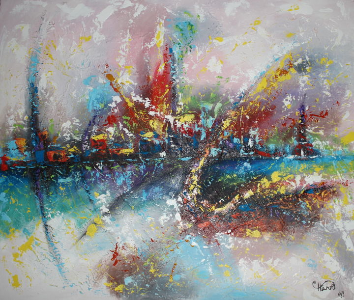 Peinture intitulée "Minha cidade" par Guidion Domingos Chave, Œuvre d'art originale, Acrylique