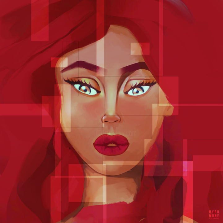 Digital Arts titled "Red Ramona" by Hypomone.Art, Original Artwork, Digital Painting