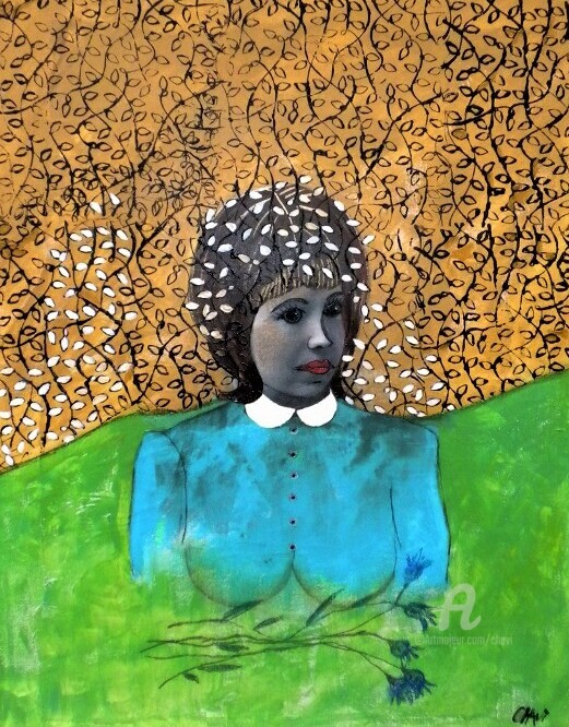 Pintura titulada "Le sourire de Monia…" por Chavi, Obra de arte original, Acrílico Montado en Bastidor de camilla de madera