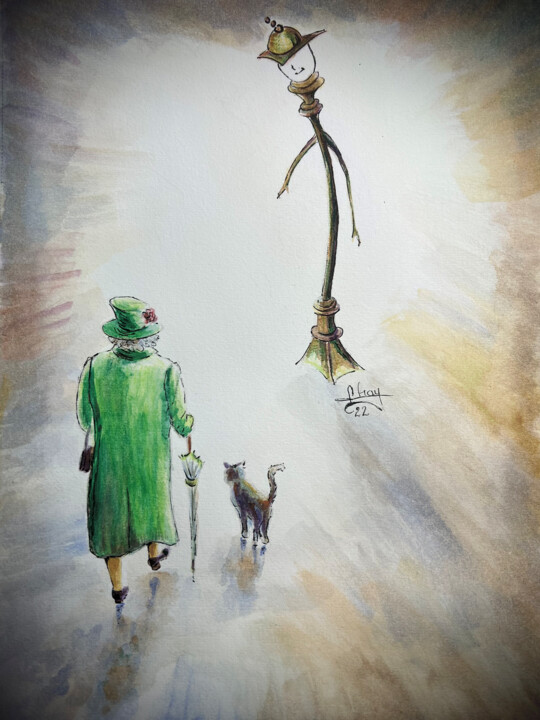 Painting titled "Time to rest in the…" by Marie-Noelle Chauny, Original Artwork, Watercolor