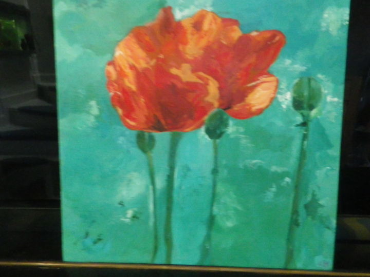 Painting titled "coquelicot" by Chantal Charbeau, Original Artwork, Acrylic