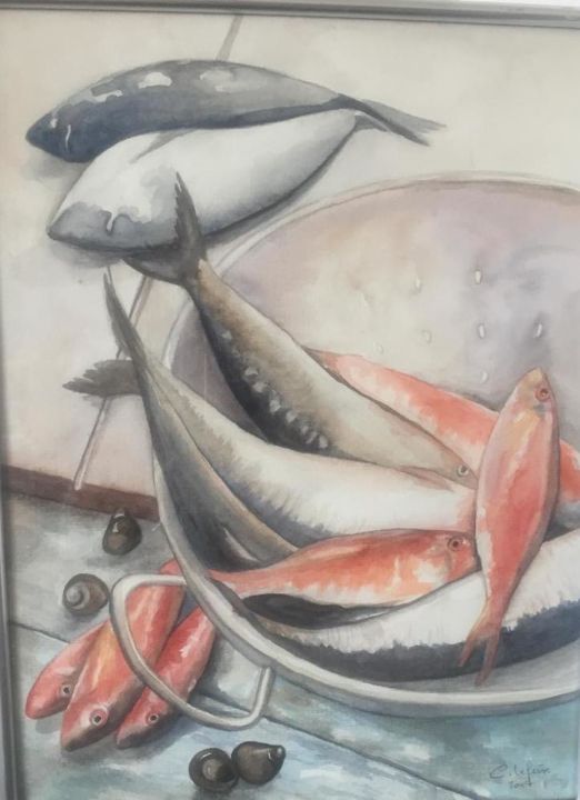 Peinture intitulée "retour de pêche" par Christine Lefevre, Œuvre d'art originale, Aquarelle
