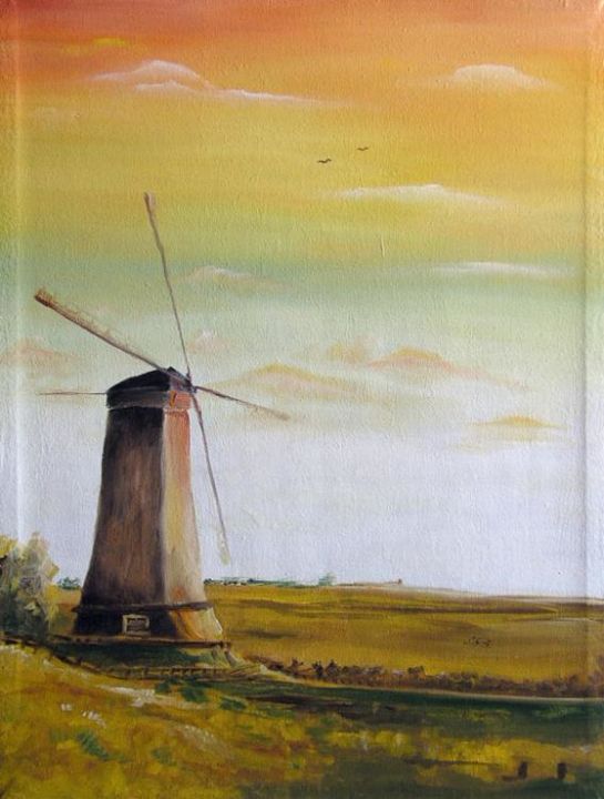 Painting titled "Windmill" by Alexander Chebotaryov, Original Artwork