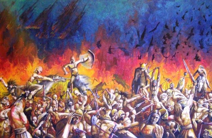 Painting titled "Battle" by Alexander Chebotaryov, Original Artwork