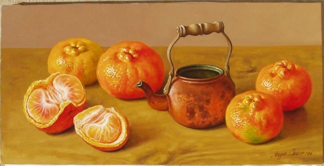 Painting titled "mandarinas" by Jorge Checo, Original Artwork
