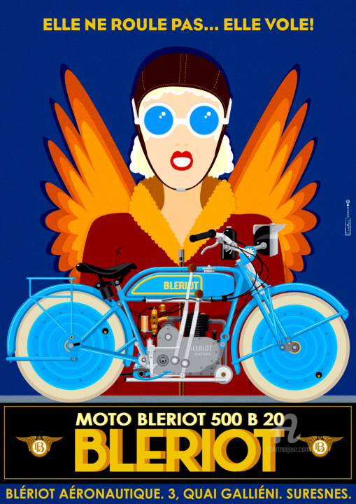 Arts numériques intitulée "moto bleriot" par Cheese, Œuvre d'art originale, Travail numérique 2D