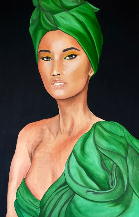 Painting titled "Tableau "Femme Turb…" by Cheickna Coulibaly, Original Artwork, Oil