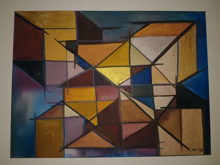 Painting titled "Dimensões" by Cheli Urban, Original Artwork, Acrylic Mounted on Wood Panel