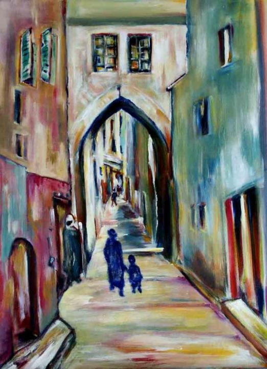 Painting titled "Rue de Jerusalem" by Yankel, Original Artwork