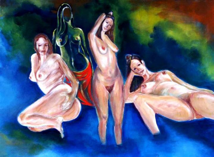Painting titled "les 4 femmes" by Yankel, Original Artwork