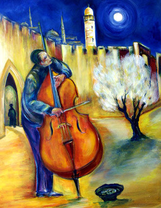 Painting titled "le violonceliste de…" by Yankel, Original Artwork