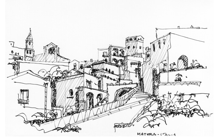 Disegno intitolato "Matera 01" da Chelo Leyria, Opera d'arte originale, Biro