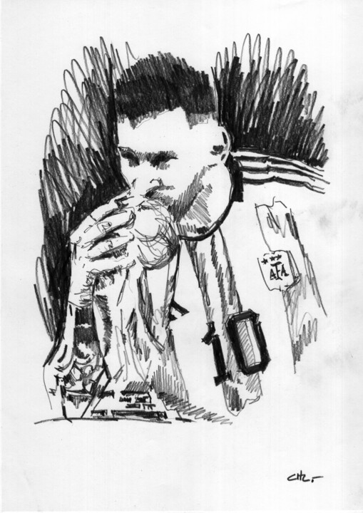 Drawing titled "Messi Campeon 02" by Chelo Leyria, Original Artwork, Pencil