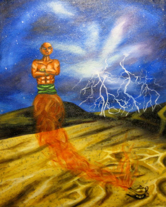 Painting titled "Genie of the Lamp" by Chelsea Rabbers, Original Artwork