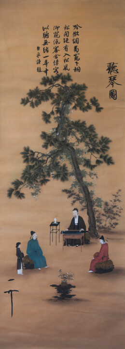 Painting titled "聽琴圖" by Chen Jun Cao Tang Wu You, Original Artwork, Ink