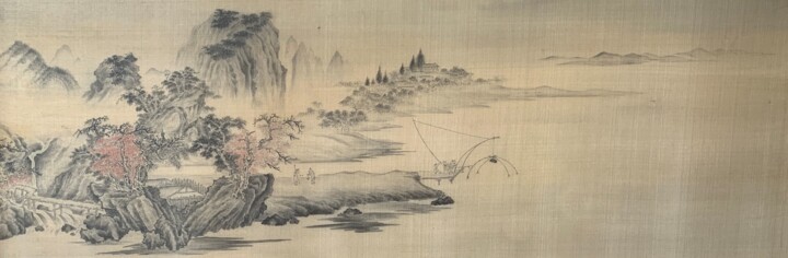Pittura intitolato "漁樂圖" da Chen Jun Cao Tang Wu You, Opera d'arte originale, Inchiostro