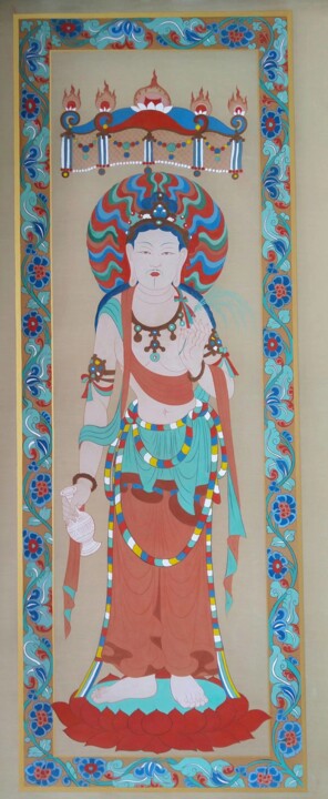 绘画 标题为“敦煌唐人壁畫之楊枝大士” 由辰君草堂 無憂, 原创艺术品, 颜料