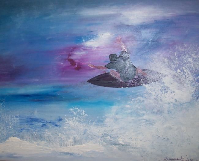 Peinture intitulée "Le Surfeur" par L'Ardoisière, Œuvre d'art originale, Huile