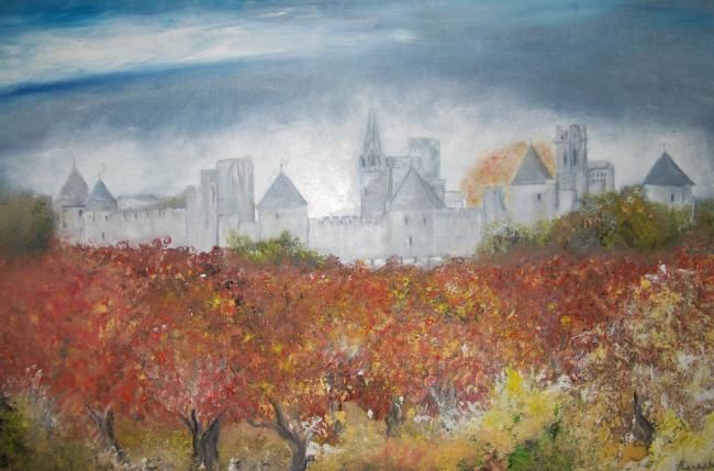 Картина под названием "Carcassonne" - L'Ardoisière, Подлинное произведение искусства, Масло