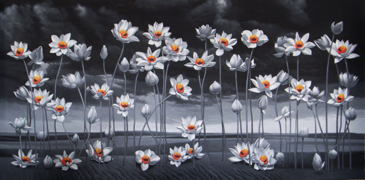 Dibujo titulada "荷花lotus flowers" por Chenqiuchi, Obra de arte original, Otro
