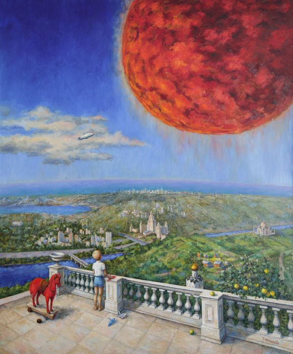 Painting titled "Dream of the red pl…" by Tatyana Chepkasova, Original Artwork, Oil Mounted on Wood Stretcher frame