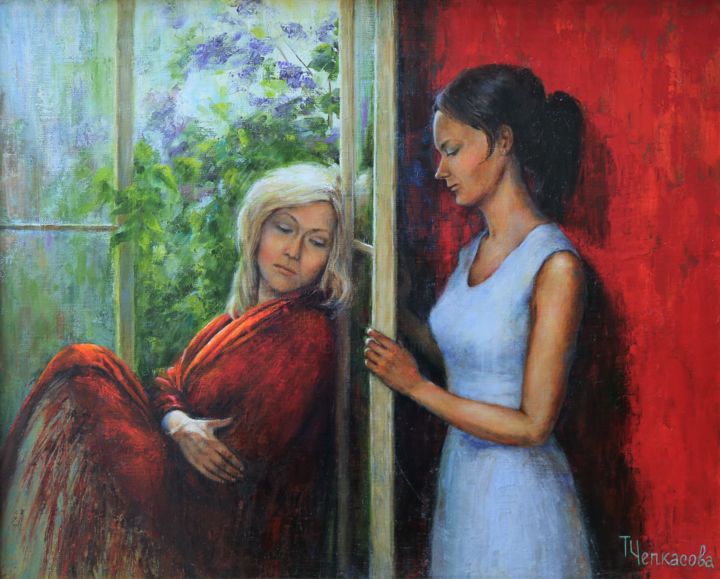 Peinture intitulée "Two women" par Tatyana Chepkasova, Œuvre d'art originale, Huile Monté sur Châssis en bois
