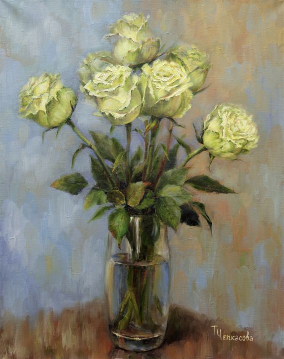 Painting titled "Champagne roses" by Tatyana Chepkasova, Original Artwork, Oil