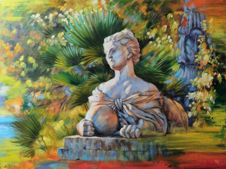 Painting titled "Massandra 's Sphinx" by Tatyana Chepkasova, Original Artwork, Oil Mounted on Wood Stretcher frame