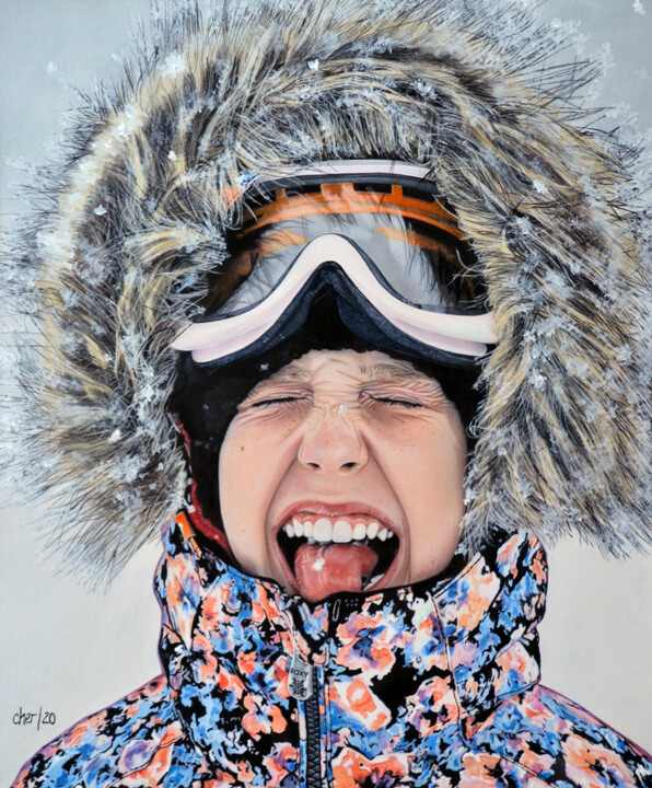 Pintura titulada "Catching Snowflake" por Cher Pruys, Obra de arte original, Acrílico