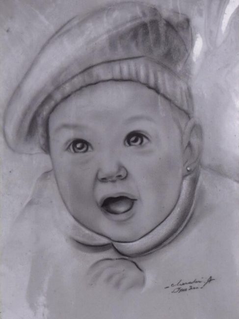 Dessin intitulée "portrait de bébé" par Kadi Cheraki, Œuvre d'art originale