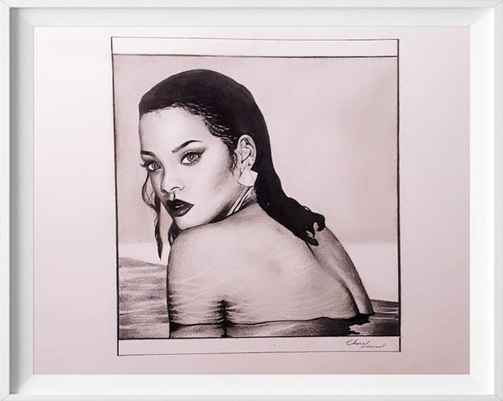 Peinture intitulée "Rihanna" par Chérel Laurent, Œuvre d'art originale, Encre