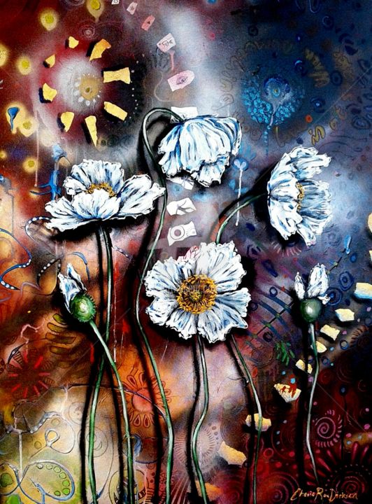 "White Poppies - Fin…" başlıklı Tablo Cherie Roe Dirksen tarafından, Orijinal sanat, Akrilik