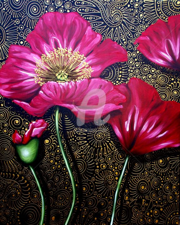 Painting titled "Red Poppies" by Cherie Roe Dirksen, Original Artwork, Acrylic