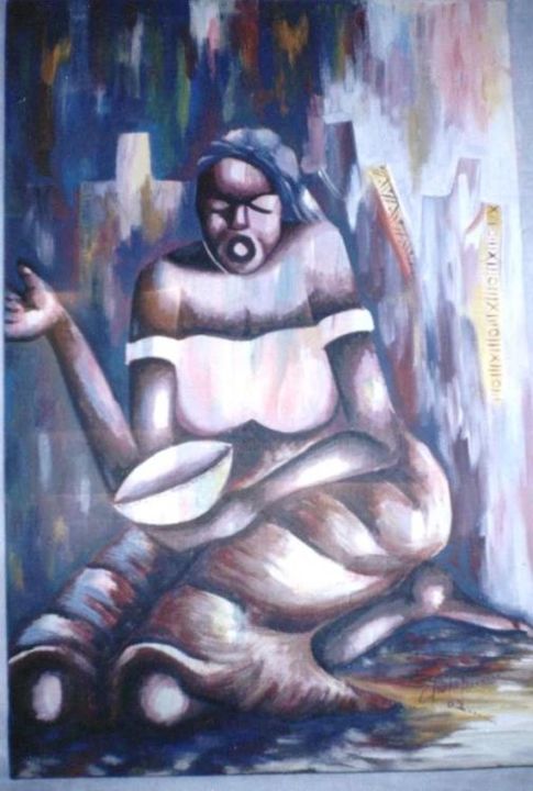 Painting titled "beggar" by Emmanuel Cherkoh, Original Artwork
