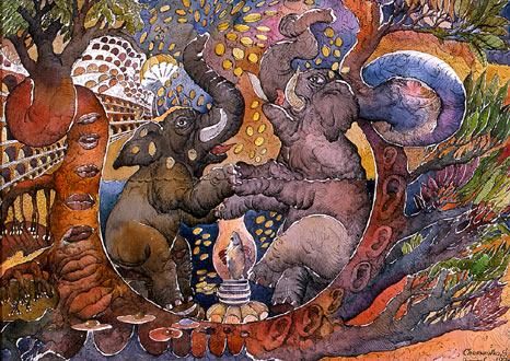 Dessin intitulée "Elephants an money" par Sergei Chernenko, Œuvre d'art originale