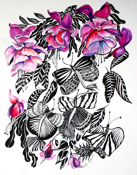 Pintura intitulada "Butterflies Swarming" por Cheryl Paolini, Obras de arte originais, Acrílico