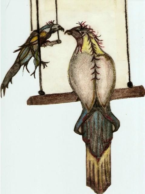 Disegno intitolato "Birds of Planet Poo…" da Cherylann Gray, Opera d'arte originale, Altro
