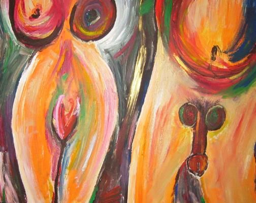 Painting titled "Him & Her" by Cheryl Townsend, Original Artwork, Oil