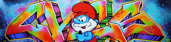 Incisioni, stampe intitolato "Smurf graffiti writ…" da Ches Graffiti Designs, Opera d'arte originale, Stampa digitale