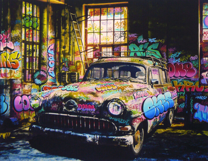 제목이 "Vandalized car"인 판화 Ches Graffiti Designs로, 원작, 디지털 인쇄