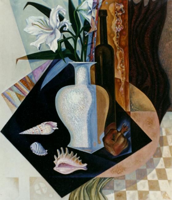 Schilderij getiteld ""Две лилии"" door Sergei Chesnokov Ladyzhenskii, Origineel Kunstwerk