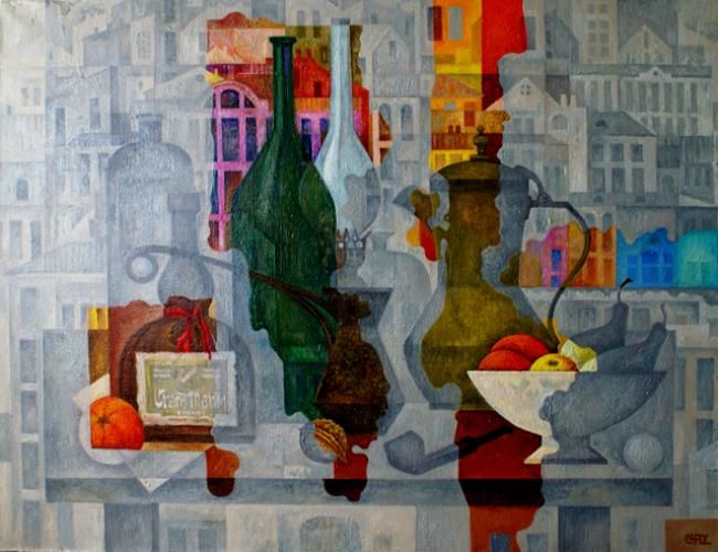 Schilderij getiteld ""Пейзаженатюрморт"" door Sergei Chesnokov Ladyzhenskii, Origineel Kunstwerk